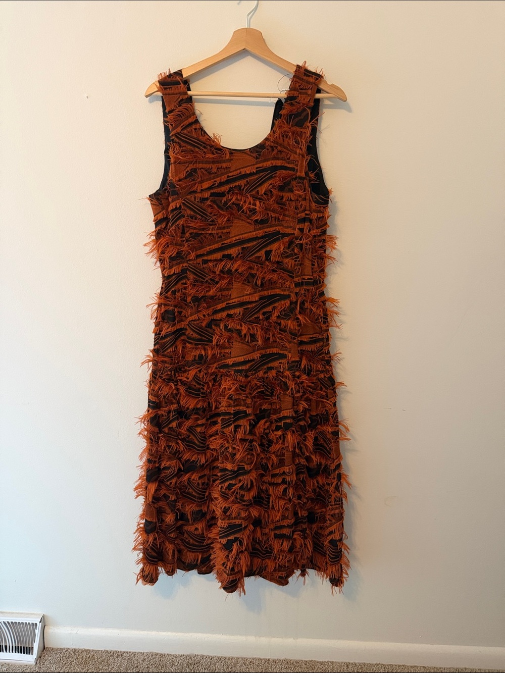 kei shirihata Japanese midi Orange and black sleeveless dress size 1